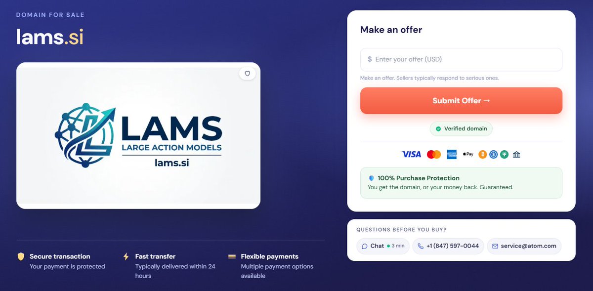 sovdomains's tweet photo. https://t.co/jr1rEOTUNH - Large Action Models 

ACCEPTING OFFERS!

#DomainForSale #dotsi #DomainNames #Domain #si #SI #superintelligence #lams #ai #AI #AgenticSI #AgenticAI #LargeActionModel #gpt #slovenia https://t.co/lOq8z9oP79