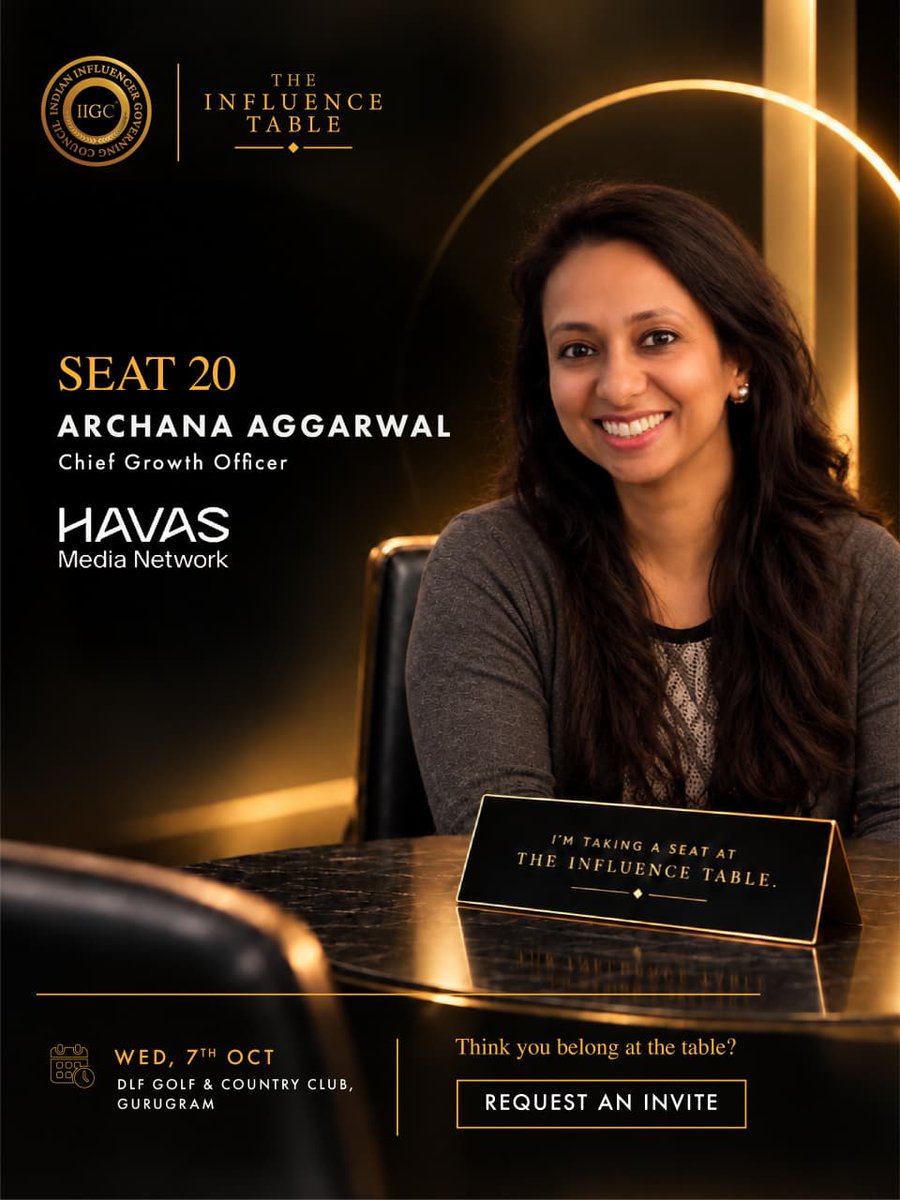 IIGC_official's tweet photo. SEAT 20 | ARCHANA AGGARWAL — @HavasMediaIN
She brings an agency lens to how brands are navigating creators, culture, and an increasingly fragmented media landscape.
We’re bringing that perspective to the table.
#IIGC #TheInfluenceTable #CreatorEconomy #BrandBuilding https://t.co/gS1JrYZzCb