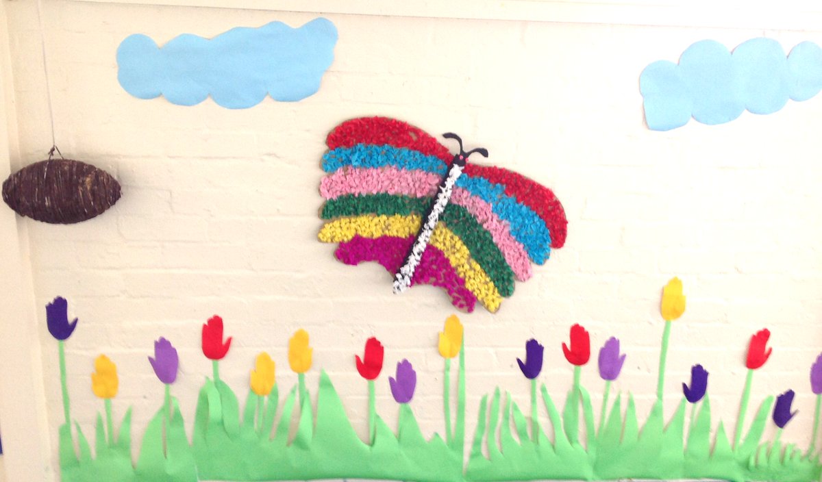 GrangeHarrow's tweet photo. @GrangeHarrow Namaka (ARMS) class has been exploring the sensory story of The Very Hungry Caterpillar. 📚✨
They made cocoon by wrapping a rugby ball in brown paper&amp; painted it. 
Handprints formed a beautiful tulip garden, using tissue paper to make rainbow-colored butterfly🌷🌈 https://t.co/U1WFoCpQBy