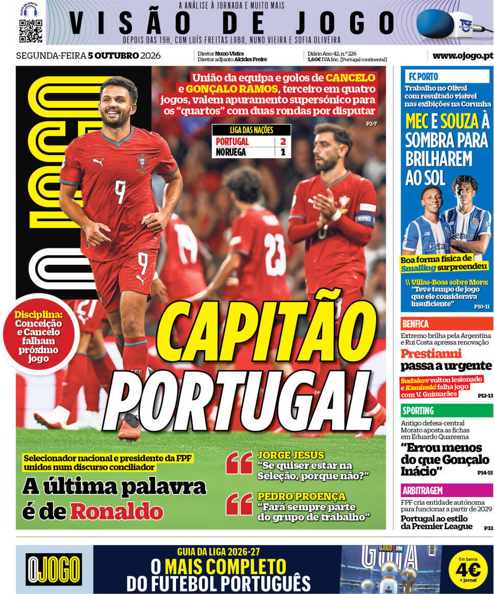MiguelMartinho7's tweet photo. Ontem foi bem claro que a Seleção vai deixar um legado incrível do Cristiano Ronaldo, com 4 jogos, 4 vitórias com apuramento garantido aos quartos de final. Aqui ficam as capas dos jornais de hoje. #VaiDarPortugal #NationsLeague #PORNOR https://t.co/8dSHGuaZTS