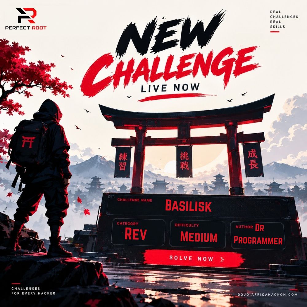 perfectrootdojo's tweet photo. New challenge: Basilisk. 🐍

Rev, Medium — built by Dr Programmer.

One wrong look and it's game over. Reverse it before it catches you.

Solve now: https://t.co/PzX3pv2Xpe

#31NightsofR00t #DOJO #CTF #ReverseEngineering https://t.co/BJK2xB8X3A