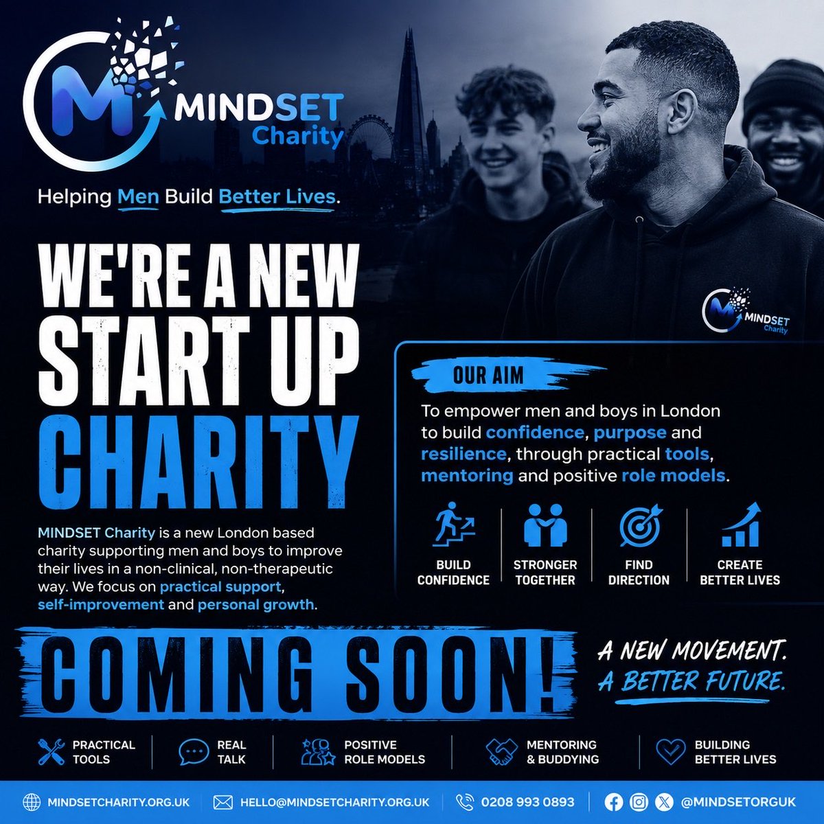 MINDSETOrgUK's tweet photo. MINDSET is a new London charity helping men and boys build confidence, purpose, resilience and direction.

Giving them the tools, skills and techniques for better mental health and wellbeing in a non clinical and non therapeutic way.

#MINDSET #MNDSETCharity #MentalHealth #London https://t.co/pVrTkOUtNm