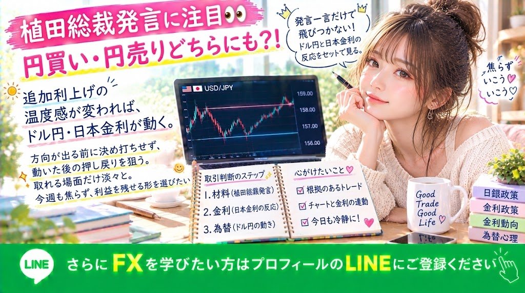 yuzukichan0204's tweet photo. 先週のドル円は156円台から158円台まで上下📊 今週は158.50円付近と156.65円付近を意識。まずはレンジのどちらを抜けるかを確認したい。方向が出る前に決め打ちせず、動いた後の押し戻りを狙う。取れる場面だけ淡々と。今週も焦らず、利益を残せる形を選びたい🔥 https://t.co/T7tgQArQBg