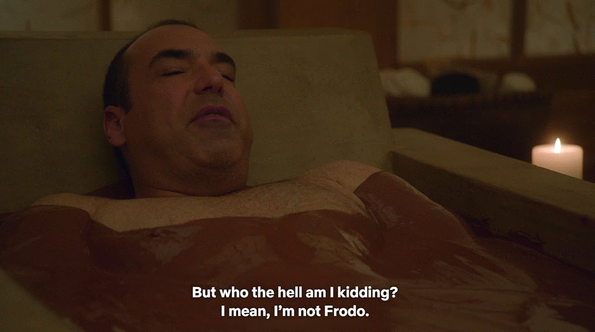 Uriolagoitia's tweet photo. Poco antes, Luis Litt le dice que él no iba a quitarle su puesto como directora, porque "ese anillo de poder lo destruiría", pues él no es Frodo. @ToIkienverse 

Suits, Temporada 5, episodio 11 https://t.co/Ic2Nm3Aw4g