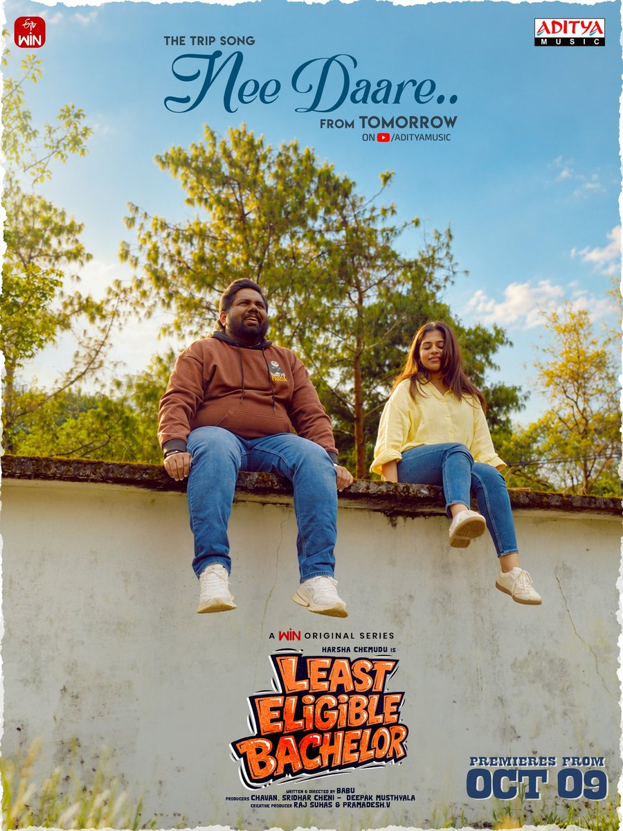 Itschavan's tweet photo. Pack your bags, turn up the music, and get ready for a memorable ride! 🛣️🎵✨
The Trip Song #NeeDaare from #LeastEligibleBachelor is releasing tomorrow on @adityamusic. ❤️🔥
A WIN Original Series
Premieres October 9th, only on @etvwin. ❤️🔥
@harshachemudu @aishwarryah @vayonaent06 https://t.co/xGHxmVUlhf