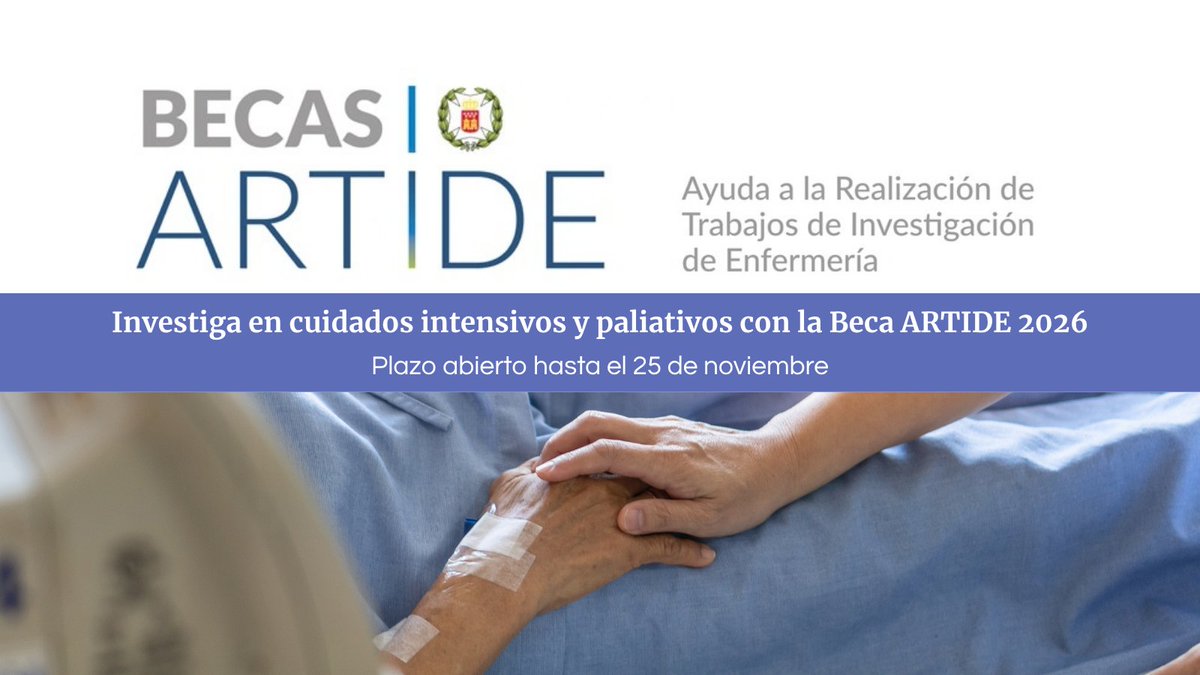 CODEMmadrid's tweet photo. 📢 Abierta la convocatoria de la Beca ARTIDE «Cuidados intensivos o paliativos» del CODEM.
💶 4.500 € de financiación.
🗓️ Plazo: hasta el 25 de noviembre de 2026.
👩‍⚕️ Para enfermeras colegiadas en el #CODEM.
🔗 https://t.co/F6peYEg4m7 https://t.co/vJxIl0yWqw