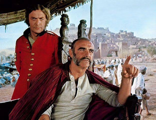 BoylanRoger's tweet photo. Michael Caine and Sean Connery in John Huston's "The Man Who Would Be King," 1975. John Simon of New York magazine considered the film to be Huston's best work since "The African Queen," twenty-three years earlier. https://t.co/ZLOm7rt2iK