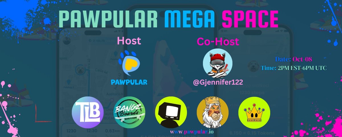 PawpularApp's tweet photo. 🐾🎙️ PawPular Space #61 — Community Connections + GIVEAWAYS! ✨

Another week, another PawPular Space! 💙 Join animal lovers, Web3 builders, creators, projects & communities as we come together to share updates, discover new projects, build connections, and support each other across Web3. 🐶🐱🌍

🗓️ October 8 | 2PM EST / 6PM UTC
🎤 Hosted by @PawpularApp 🐾
🤝 Co-hosted by @Gjennifer122 ✨

🎁 GIVEAWAYS
🐾 1 PPG NFT Free Mint
🐘 1 CEN NFT
🐝 1 OG + 1 classic + 1000$ helt 

Featured Guests:
@The_Life_Bomb @BangzBoard @screenfreakz @LazyLionsNFT @ChampsByNeo 

❤️ Like & RT | 👥 Tag 3 friends | 🎧 Be in the Space
🔗 https://t.co/E35VHEKJbQ

Bring your community, meet new people, discover what others are building, and catch the latest from PawPular. Everyone is welcome! 🐾🚀

#pawpular #web3forgood #adoptdontshop