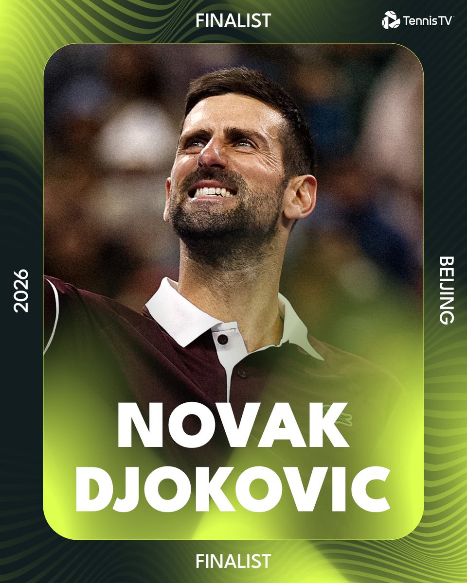 TennisTV's tweet photo. Novak Djokovic LOVES Beijing 💥

@DjokerNole wins by disqualification against Medvedev to move into his 146th tour-level final and remains UNDEFEATED in Beijing

#ChinaOpen https://t.co/l5ZyFae2Ns