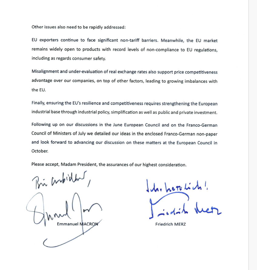 fbermingham's tweet photo. 💥Boom - it's ready, the joint Franco-German paper / letter to VDL on China. 

Berlin &amp; Paris - previously at polar opposite ends of the scale on China policy - now want a kill switch to cut China out of the EU market. This would have been unfathomable a few short months ago 🤯 https://t.co/rYo5k6iPJg