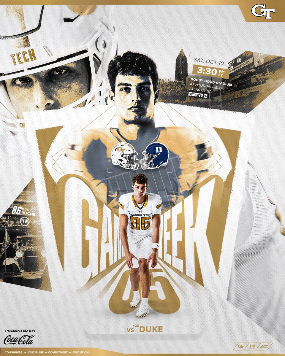 GeorgiaTechFB's tweet photo. It’s Game Week on The Flats 🤝

🆚 Duke
🗓️ Saturday, Oct. 10
🕛 3:30 pm
📺 ESPN2 
🎟️ https://t.co/ef85cQSdzJ

#StingEm 🐝 https://t.co/WMOP0qjsvK