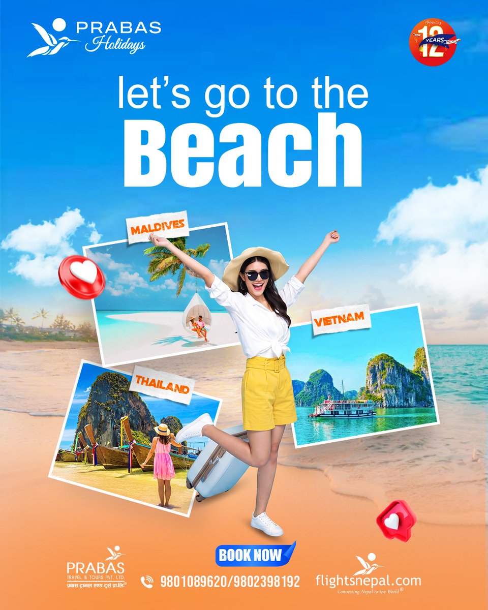 GomesTir's tweet photo. Dreaming of crystal-clear waters and white sandy beaches? Explore the Maldives, Thailand, or Vietnam with Prabas Holidays. Choose your beach, pack your bags, and make unforgettable memories. Call 014700922 or 9802398192 https://t.co/uHIM0JGl31