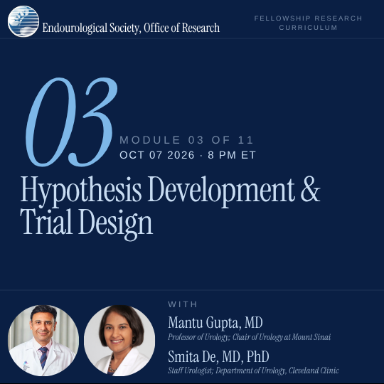 FUTURE_EndoSoc's tweet photo. How do you turn a great clinical question into a strong research hypothesis—and a study designed to answer it? 🔬📊

Join us Wednesday, Oct. 7 at 8 PM ET for:
MODULE 03: Hypothesis Development & Trial Design

Featuring:
🎙️ @MantuGuptaMD 
🎙️ @SmitaDeMD 

Don’t miss this opportunity to sharpen your research toolkit and learn from two outstanding leaders in endourology! @Endo_Society 

#Endourology #UrologyResearch #ResearchCurriculum #ClinicalResearch #FellowshipTraining