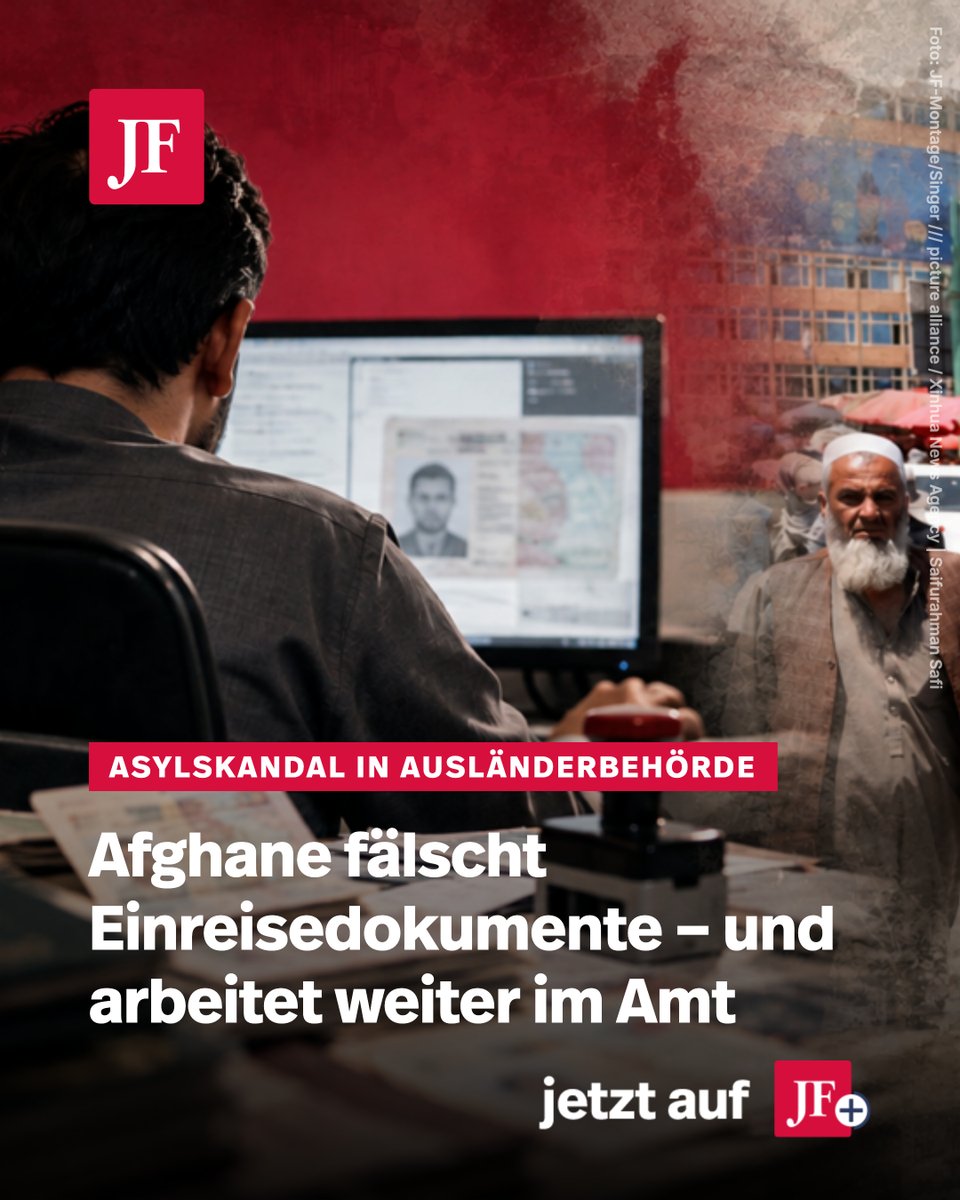 jungefreiheit's tweet photo. Ein afghanischer Angestellter eines Migrationsamts manipulierte offenbar massenhaft Einreisepapiere, um weitere Landsleute nach Deutschland einzuschleusen. Die Staatsanwaltschaft ermittelt – doch der Afghane arbeitet nun für eine andere Ausländerbehörde.
https://t.co/uNWWw8uzo9 https://t.co/nBBXYlwo9a