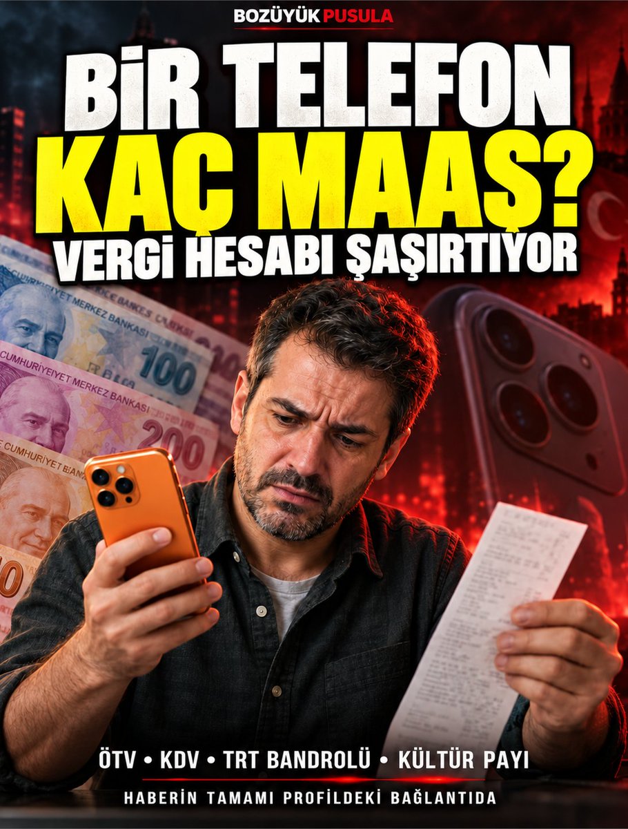 BozuyukHaberler's tweet photo. 📱 Bir telefon almak için kaç aylık maaş gerekiyor?
Telefonun fiyatına yalnızca cihazın bedeli girmiyor. ÖTV, KDV, TRT bandrolü ve kültür payı da ekleniyor. Peki bu kalemler toplam tutarı nasıl büyütüyor?
https://t.co/gGpwyChq6C https://t.co/wvTKZYzffw