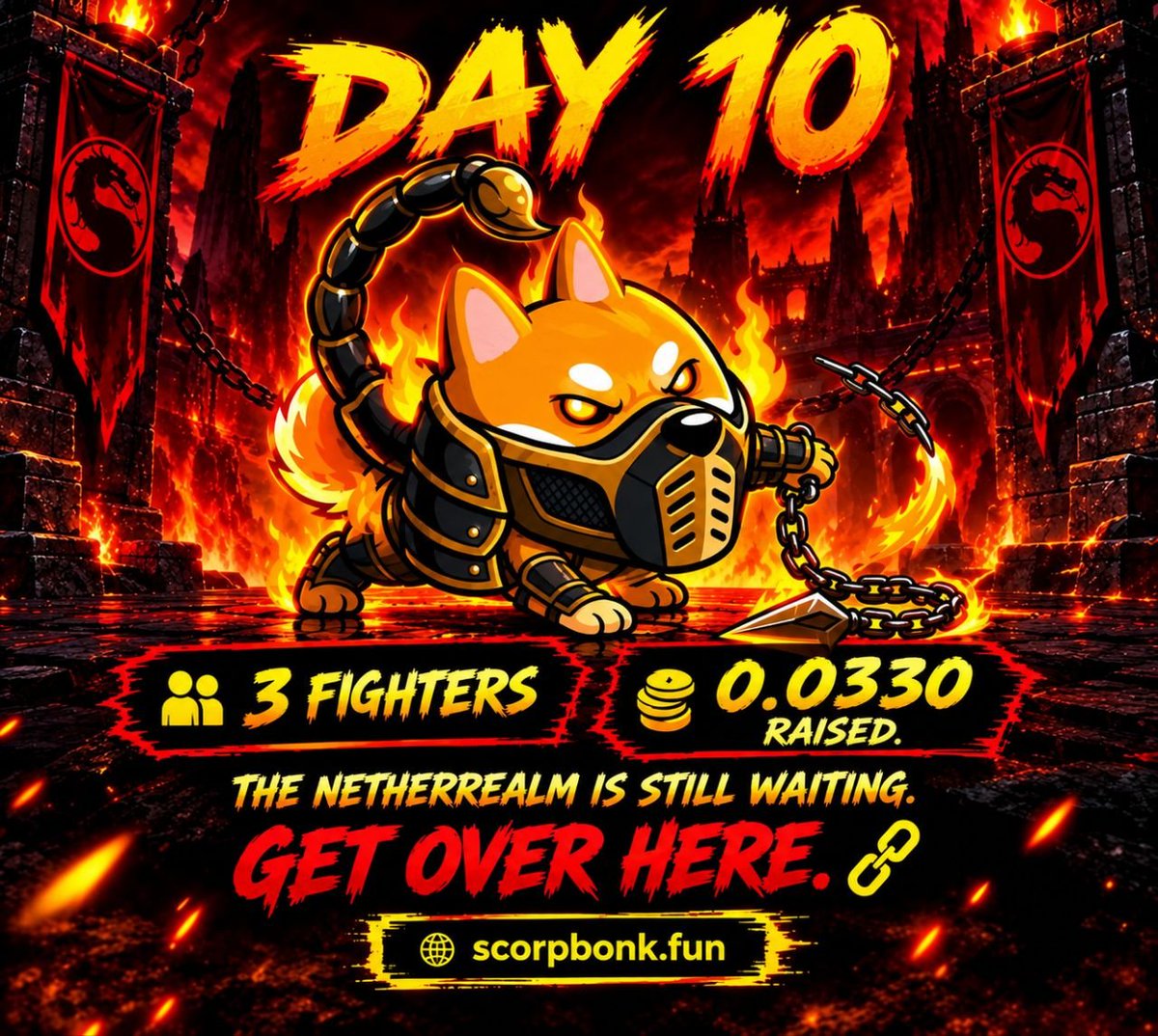 ScorpBonk's tweet photo. 🔥 DAY 10 — THE NETHERREALM IS WAITING 🦂

👥 3 FIGHTERS IN
💰 0.0330 BNB RAISED

The first fighters have entered. More are coming. ⚔️

🦂 SCORPBONK PRESALE IS LIVE

👉 https://t.co/q9D6Uaibcl

#SCORPBONK #BNBChain #memecoin https://t.co/EipBOGmH2j