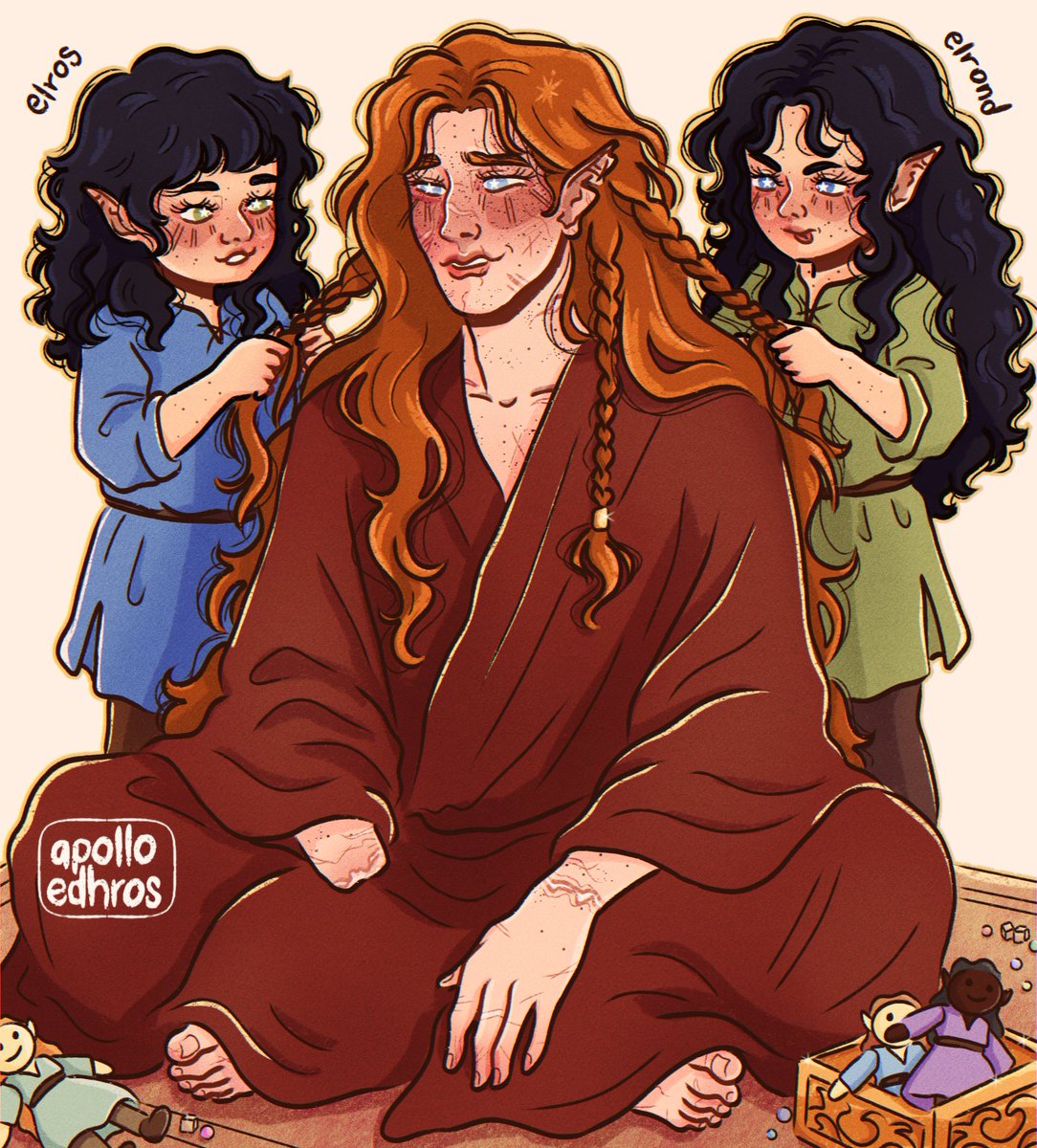 apolloedhros's tweet photo. apparently, the fiercest of the sons of fëanor was the perfect victim for two bored half-elven twins

#maedhros #elrond #elros https://t.co/drH4BSAvgC