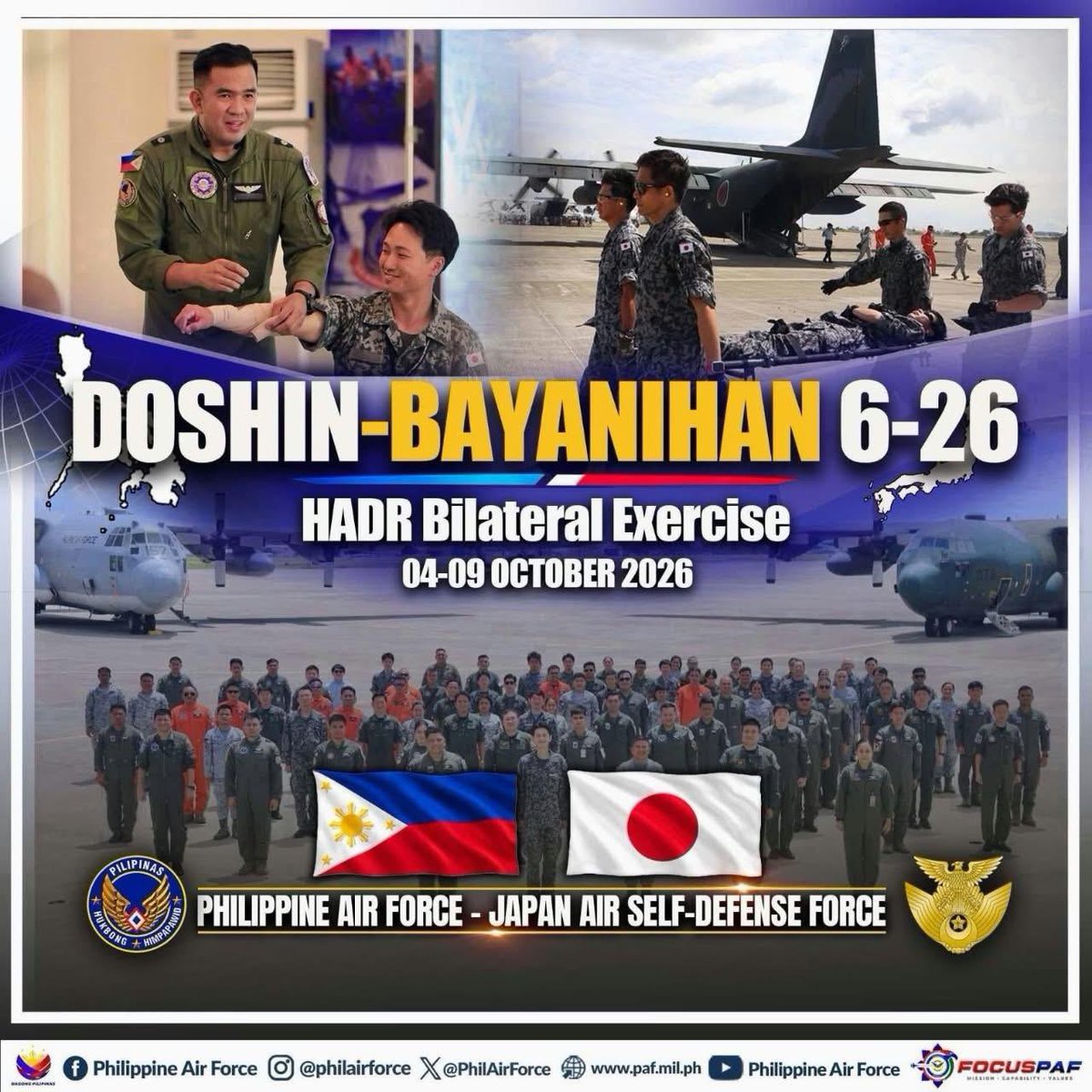PhilAirForce's tweet photo. STRENGTHENING PARTNERSHIPS, READY TO RESPOND

#FocusPAF #GuardiansOfOurPreciousSkies #PAFYouCanTrust #OneAFPOnePhilippines #StrongAirForceStrongPhilippines #AFPYouCanTrust #DoshinBayanihan2026 https://t.co/KtTK3D61LU