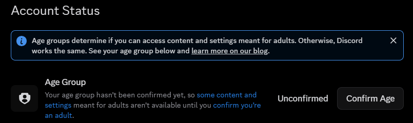 Ekk_oo's tweet photo. @discord We can't be for real, I'm already put on adult and yall decided to like, nah we changing your age group, are we for real?

#discord #agegroup #ageverification https://t.co/EbLEnXrcKn