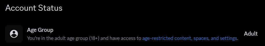 Ekk_oo's tweet photo. @discord We can't be for real, I'm already put on adult and yall decided to like, nah we changing your age group, are we for real?

#discord #agegroup #ageverification https://t.co/EbLEnXrcKn