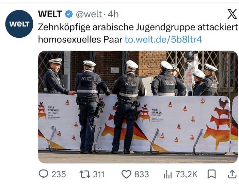 AliCologne's tweet photo. Ich sage es immer und immer wieder: Die größte Gefahr für uns Homosexuelle kommt nicht von rechts.

Es kommt von der arabisch-islamischen Kultur. https://t.co/JO2o3xzCKJ