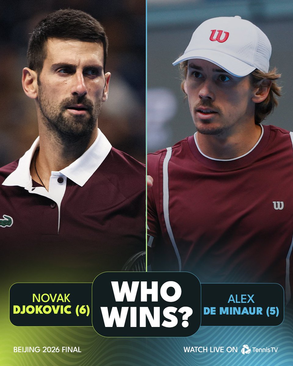 TennisTV's tweet photo. One win from glory 🔥

Can De Minaur be the first player to beat Djokovic in Beijing or will Djokovic extend his record? 👀

#ChinaOpen https://t.co/QFHgAOlHNZ