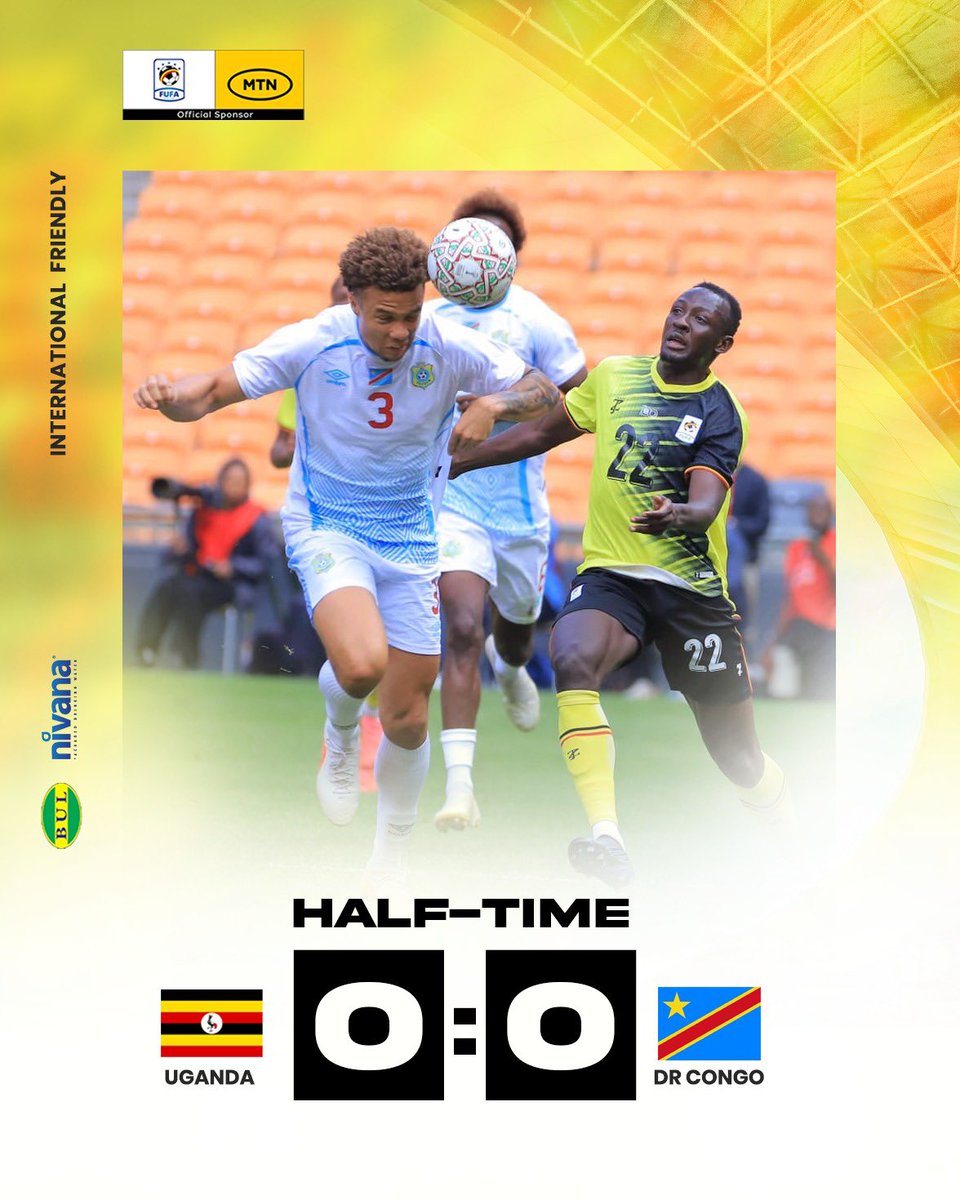 OfficialFUFA's tweet photo. Level at the break! ⏸️

@UgandaCranes 0-0 DR Congo

#UGACOD | #InternationalFriendly https://t.co/0135erds1U