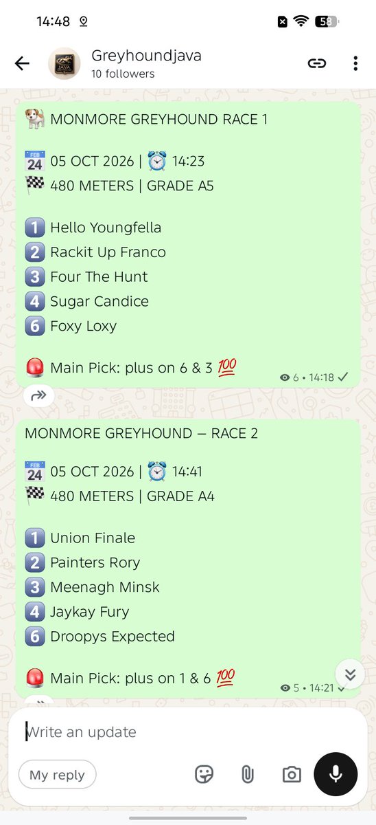 greyhoundjava's tweet photo. πβπ¦Ί MONMORE GREYHOUNDS π¬π§
2/2 passed β
π― more Races for
Join My Whatsapp Channel for more Winning Picks. https://t.co/GAUP0YvU4Y
#Monmore #GreyhoundRacing #UKGreyhounds #GreyhoundTips #UKRacing #Greyhounds #Betproexch #Betting https://t.co/YKMwtxUiLH
