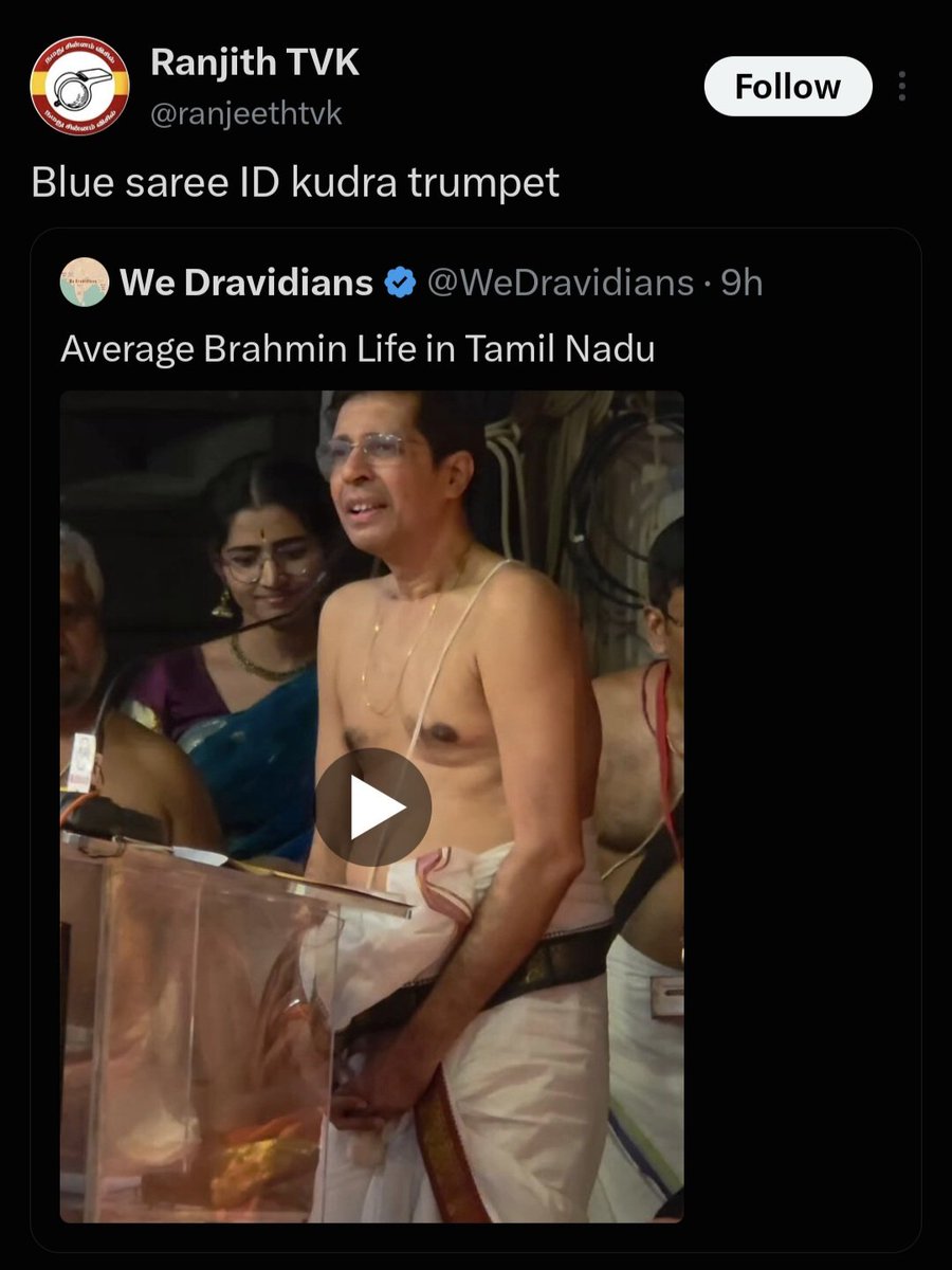 ContactVVR's tweet photo. Look at the behaviour of average dumeel men's lust over Brahmin women. They demonise Brahmin men all day. But openly stalk, sexualise, &amp; objectify Brahmin women. This rapist mindset pervades across all dravidiya parties. That's average Tamil non-Brahmin predatory male mindset. https://t.co/gvSlz5V6oc