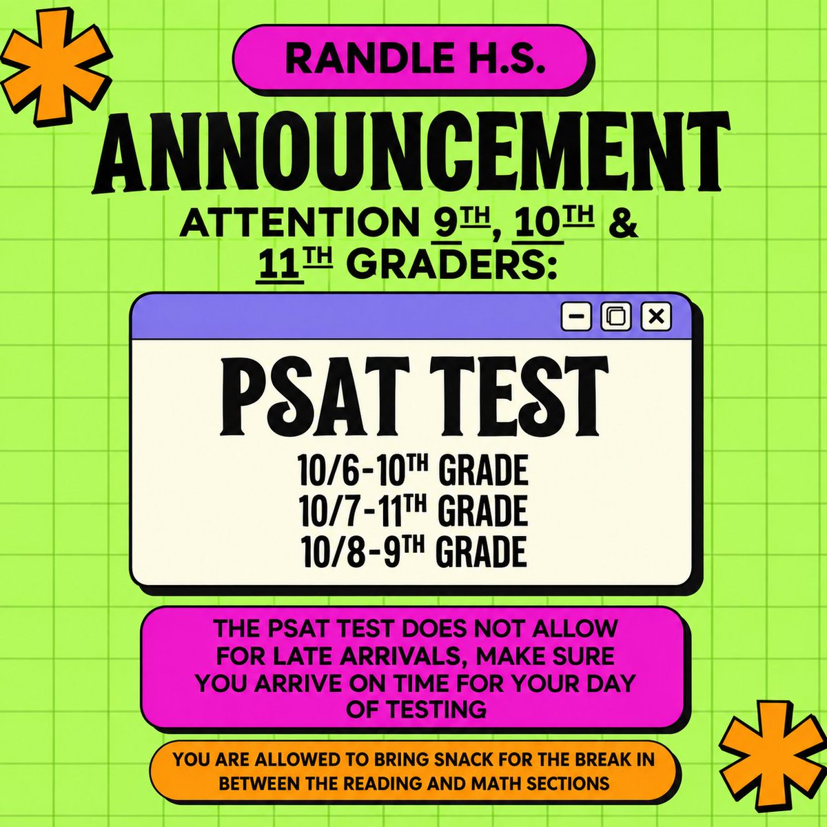 RandleHS's tweet photo. PSAT Testing starts tomorrow! 
#WeAreLamarCISD #WeAreGameChangers https://t.co/60VsghlOMR