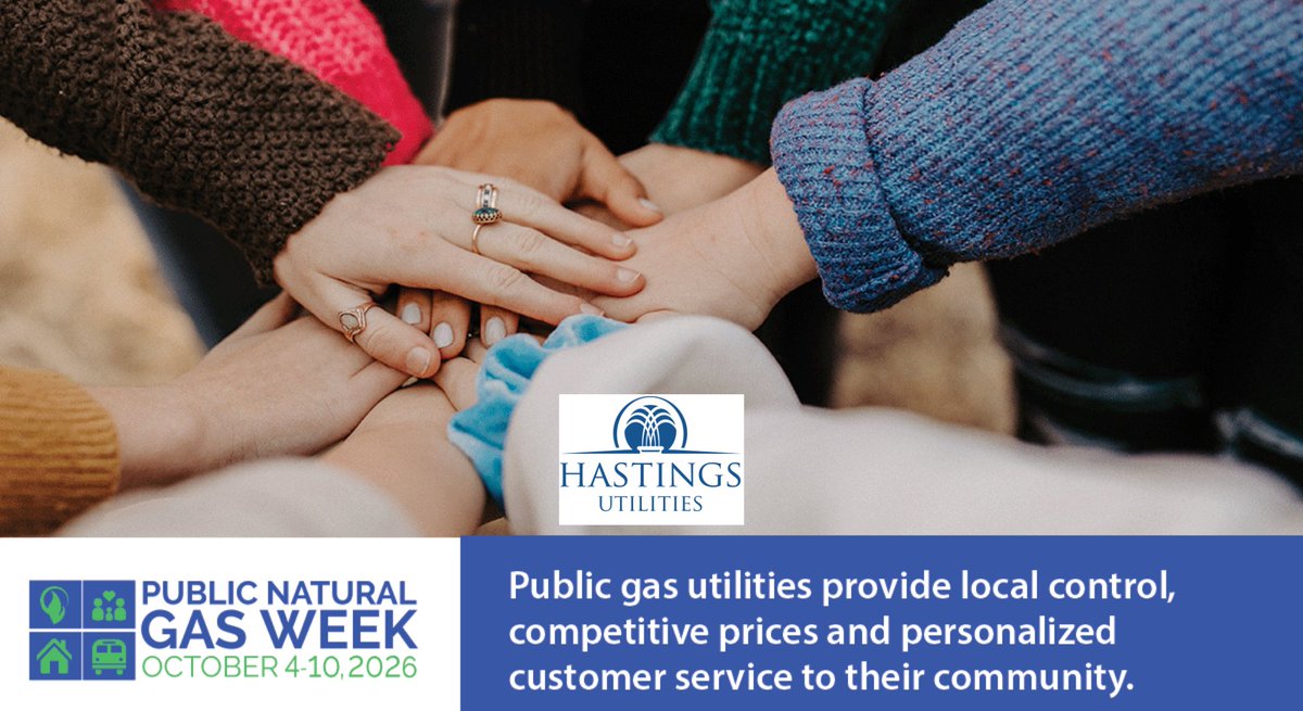 hastingsutil's tweet photo. Oct. 4-10, 2026 is #PublicNaturalGasWeek! We're proud to provide reliable natural gas service right here in our community. As a public gas utility, we're ✅ locally controlled, ✅ focused on service over profits, and ✅ committed to keeping local dollars working locally. #PNGW https://t.co/K12Jxk7BhB