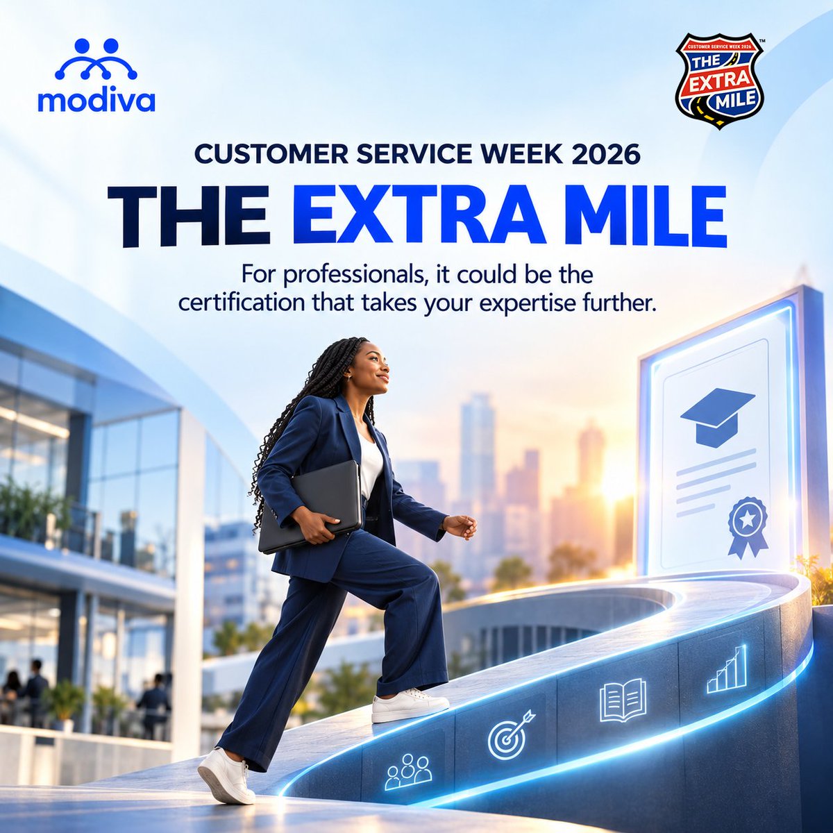 ModivaCommunity's tweet photo. Customer Service Week 2026 is here! 🎉

Going #TheExtraMile can mean learning a new skill, earning that certification or investing in knowledge that moves your career forward.

Here’s to professionals who keep growing and going further.

#CustomerServiceWeek #ITCertification https://t.co/NYyiMHOa33