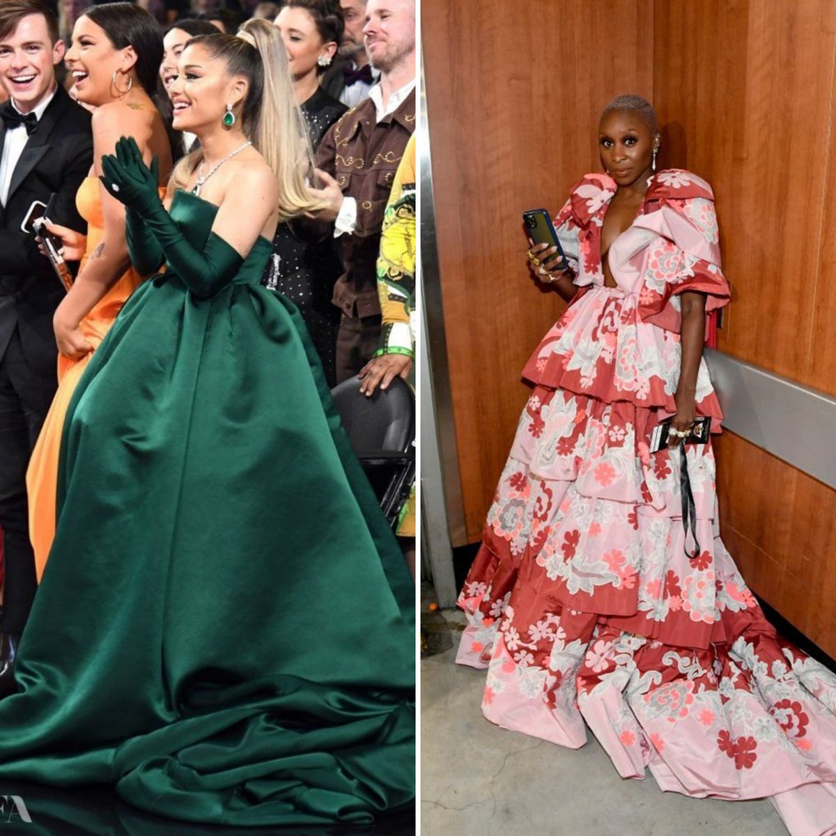 babyeternally's tweet photo. no one can convince me ariana wasn't meant to be glinda because she LITERALLY met jeff goldblum (the wizard) and the first glinda (kristen chenoweth) when was a child.

she attended the 2020 grammys wearing green while cynthia wore pink (they weren't friends at the time)

she also wanted to play glinda since childhood, it was her dream role