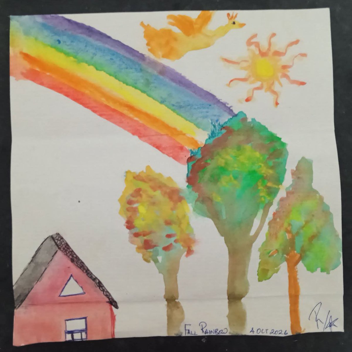 10sunshinegal's tweet photo. "Fall Rainbow" #watercolor with #ballpointpen detailing
#SomewhereOverTheRainbow
#meraki
#Fall colors #Rainbow #Firebird #phoenix #sun
#barn
#OuttaThisWorldOctober https://t.co/4bDbcopT74