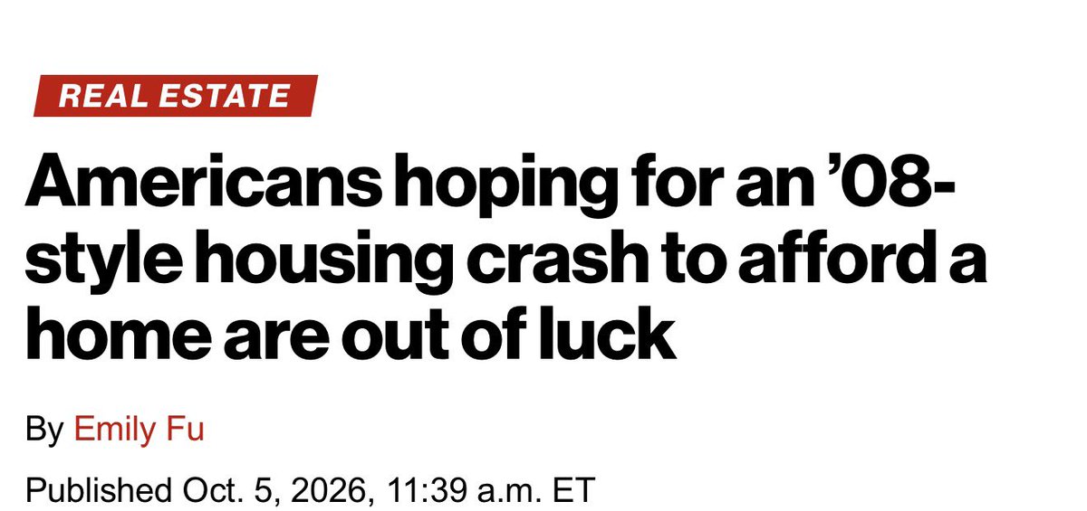 _The_Prophet__'s tweet photo. ⚡️The real outcome is a housing caste system built around mortgage vintage.

People who bought before the rate shock are sitting inside subsidized financing that no longer exists. They own the asset, they own the cheap debt, and they have almost no reason to surrender either.

Everyone arriving afterward faces the same house at a radically higher monthly cost.

That freezes the market.

Sellers do not sell.

Buyers cannot buy.

Builders cannot create enough genuinely affordable supply because land, labor, materials, insurance, and financing are all expensive.

Prices therefore do not need to collapse nationally for the system to become deeply dysfunctional.

The likely path is uglier in a slower way:

transaction volume stays weak
→ affordability remains terrible
→ younger households rent longer
→ household formation gets delayed
→ existing owners keep compounding equity
→ ownership becomes increasingly inherited
→ regional markets with too much supply or investor ownership break first
→ the national median hides enormous local damage

That is the part people keep missing.

A 2008-style crash would actually clear the market faster.

This regime can lock people out for years.

And high rates make the divide worse because the owner with a 3% mortgage is protected while the entrant has to borrow at 7%+.

So the housing market increasingly rewards when you entered the system, not merely how much you earn today.

That is a profound social shift.

The next major break comes when forced sellers finally appear.

Unemployment.

Credit stress.

Investor capitulation.

Insurance shocks.

Divorce, death, relocation, refinancing pain.

Once enough owners can no longer choose to wait, inventory finally meets the market-clearing price.

That is when nominal prices fall harder.

But until forced supply becomes broad, the national housing market can remain frozen far longer than people expect.

So deep down:

The coming housing crisis is more likely to be exclusion than liquidation.

Millions of people will be able to afford life, but not entry into the asset that historically created middle-class wealth.

That changes family formation, mobility, wealth transfer, politics, and eventually the meaning of the American middle class.

A crash destroys prices.

A freeze destroys access.

And access is what is breaking now.