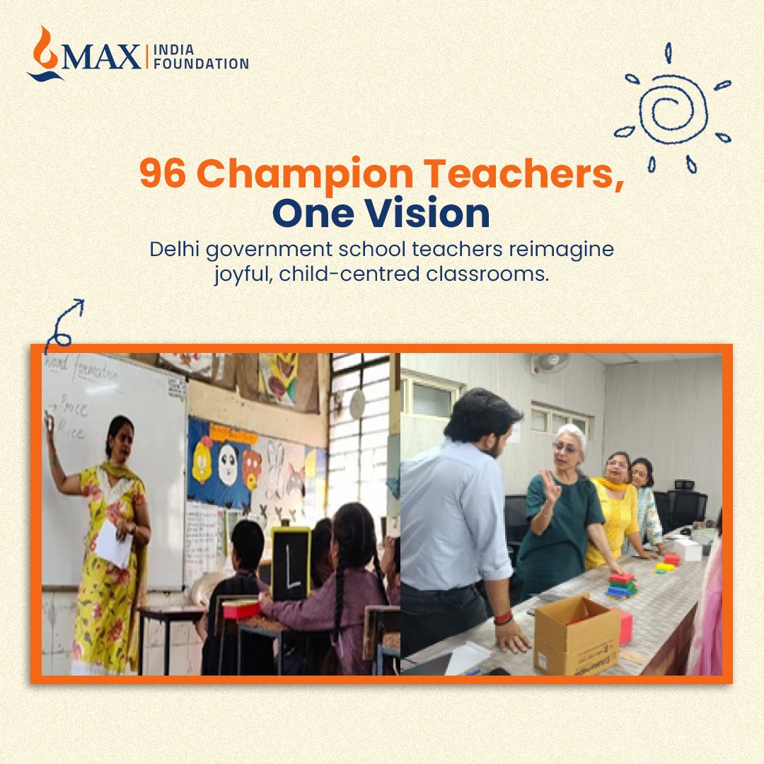 MaxGroup's tweet photo. Through our partnership with Kshamtalaya Foundation, 96 Champion Teachers and 15 principals from Delhi government schools co-created vision statements and identified focus areas across skills, knowledge and mindset to strengthen child-centred classrooms.

#MaxGroup #MIF https://t.co/lcf6kvOS7u