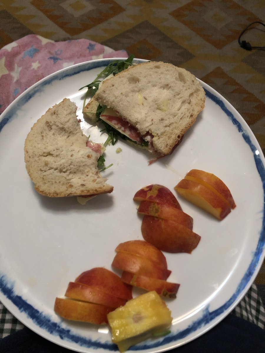 georgekushyyy's tweet photo. nectarine my mom brought back from a relative’s garden in lesotho and a mozzarella, rocket &amp; salami sandwich🤓🧘🏾‍♀️ https://t.co/Ot1Xpdk1BU