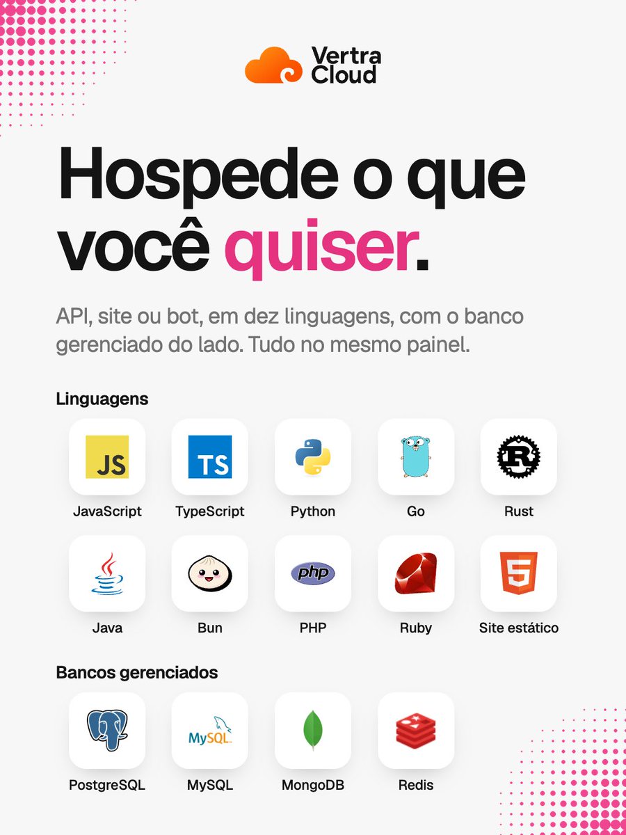 vertracloud's tweet photo. A partir de R$ 1,99, hospede seu projeto na Vertra Cloud!

Acesse: https://t.co/1NElT1vSKj https://t.co/vieRY2kjDK