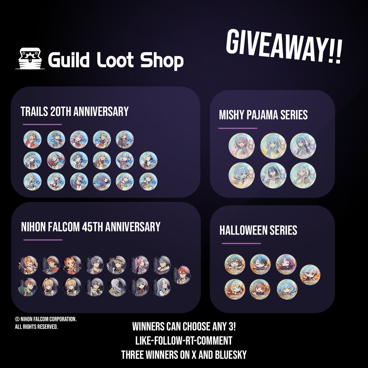 BracerGuildShop's tweet photo. 🎁 Can Badge Launch Giveaway!🎁  

To celebrate launching our new product line, we'll be offering three winners on X and 🦋 any 3 can badges that we currently offer!

To enter: 
❤️ Like 
💬 Comment 
🔁 Repost 
✨ Follow us https://t.co/UtwCY36zb2