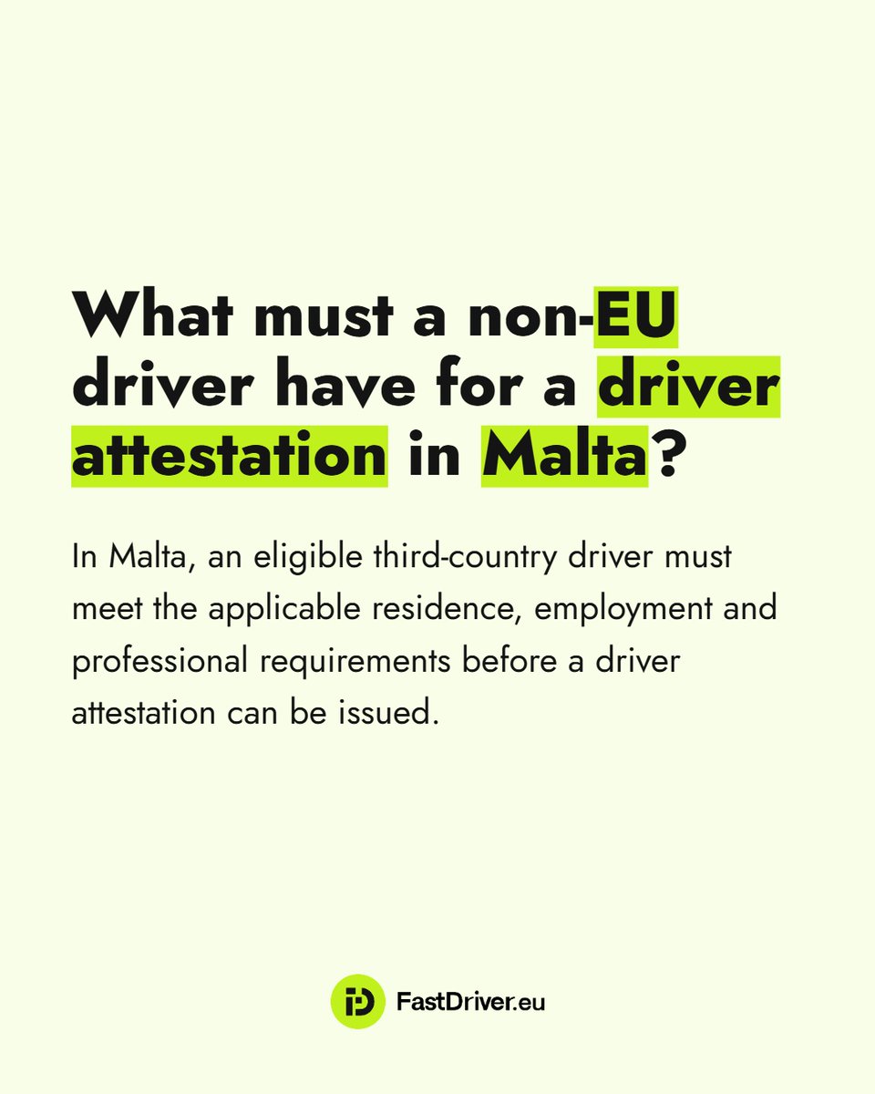 FastDriverEU's tweet photo. What must a non-EU driver have for a driver attestation in Malta?
Check the documentation requirements before starting work.
Read more: https://t.co/gfuCaSd6Rq
#TruckDriver #Malta #DriverAttestation #NonEUDriver #DriverJobs #TruckDrivingJobs #Code95 https://t.co/K4c5qeNkhW