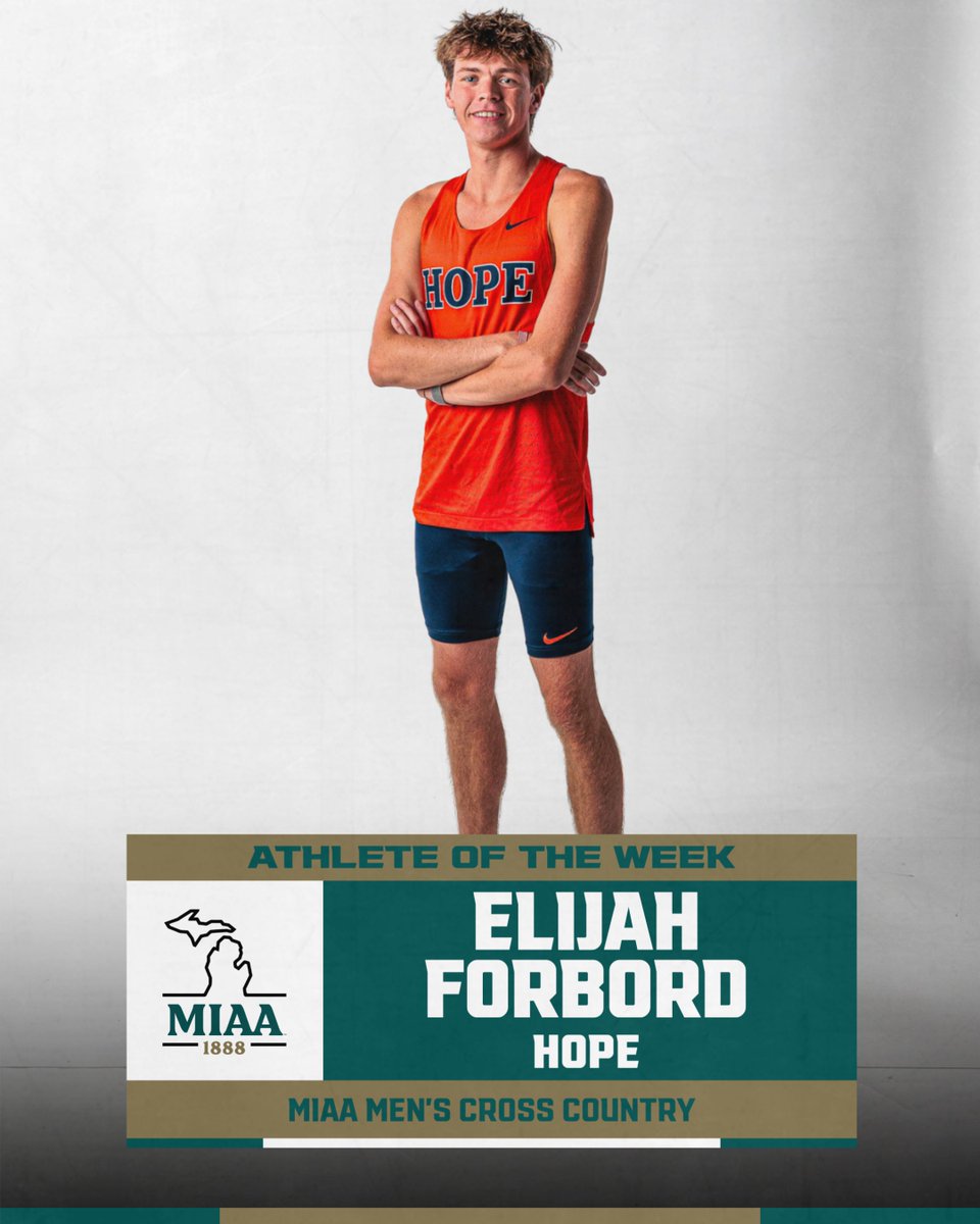 MIAA1888's tweet photo. #D3MIAA Cross Country Athletes of the Week | October 5, 2026 👟
Men's:
Elijah Forbord, @HopeAthletics
Women's:
Olivia Ippel, @HopeAthletics
READ -- https://t.co/ug5ONJFzqd
#MIAAxc #GreatSince1888 https://t.co/W0MzreFvmE