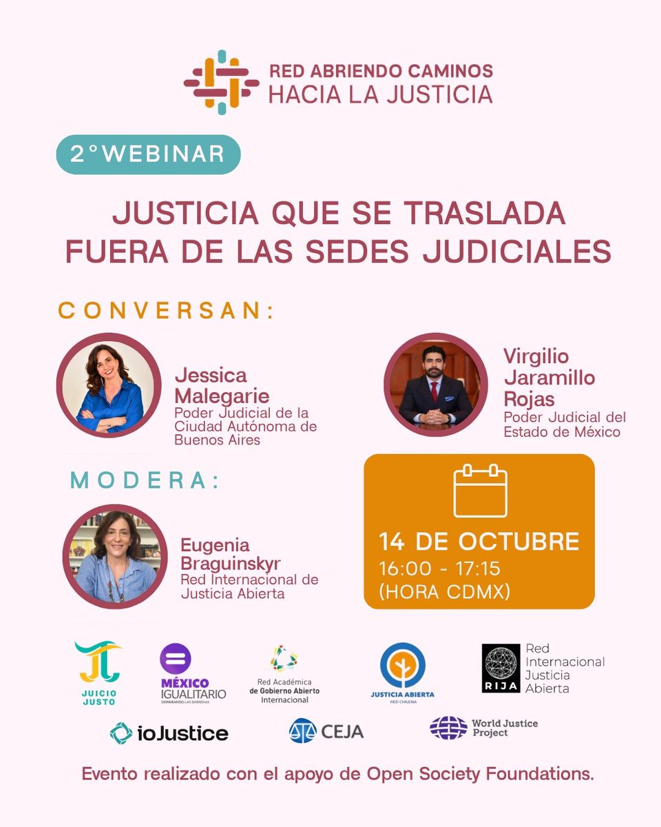 red_acj's tweet photo. ¡La justicia va más allá de los tribunales! ⚖️️✨
Te invitamos a nuestro 2do webinar. Un espacio clave para analizar cómo los poderes judiciales están acercando la atención y la orientación directamente a las comunidades.

🔗 Regístrate:https://t.co/TG38GDyTT6 https://t.co/t71hP4coRr