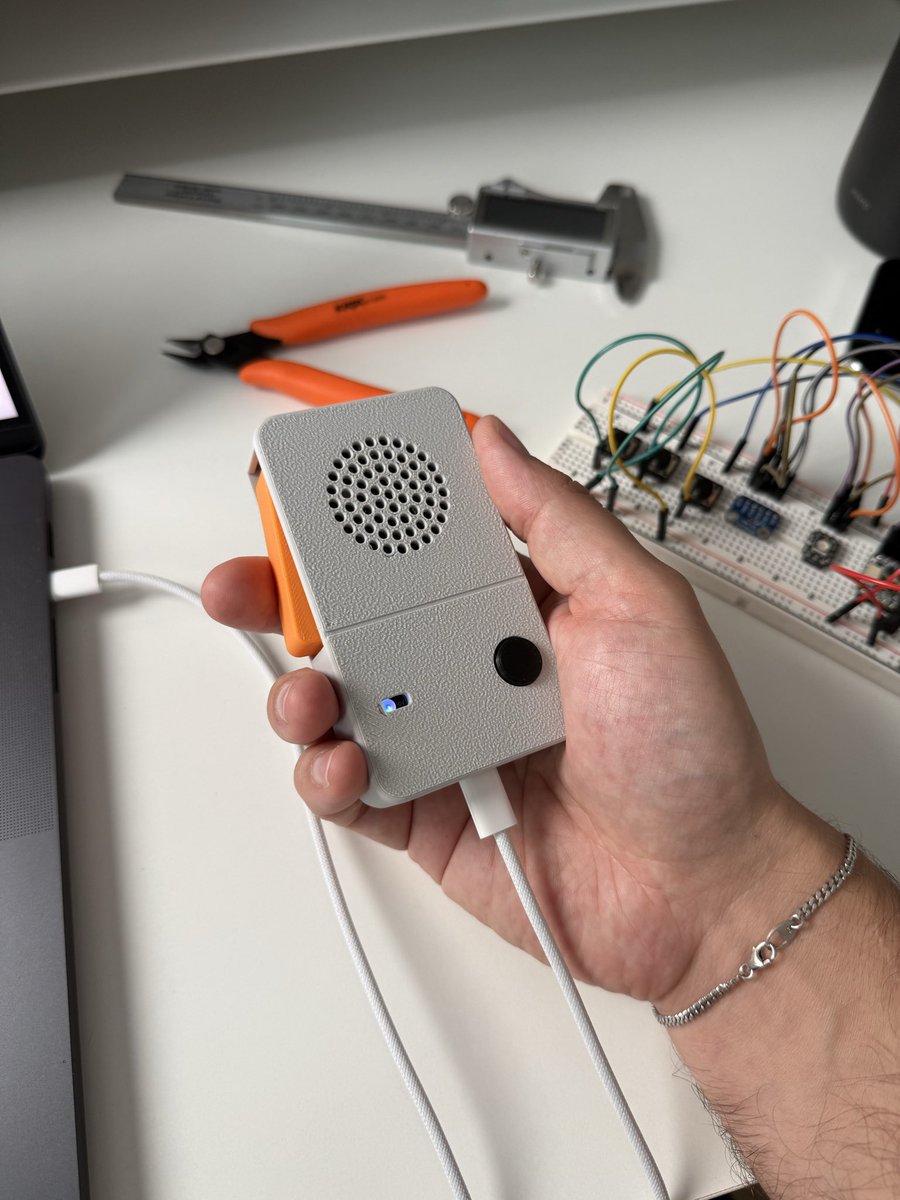 RobertJBye's tweet photo. Finished my weekend tinkering making a microphone for dictation and voice mode!

What’s super cool is Claude
- Picked the components
- Designed the circuit
- Made the firmware
- Created the breadboard diagram 
- Did the 3D design
- Optimised for 3D printing https://t.co/sQuFdceESM