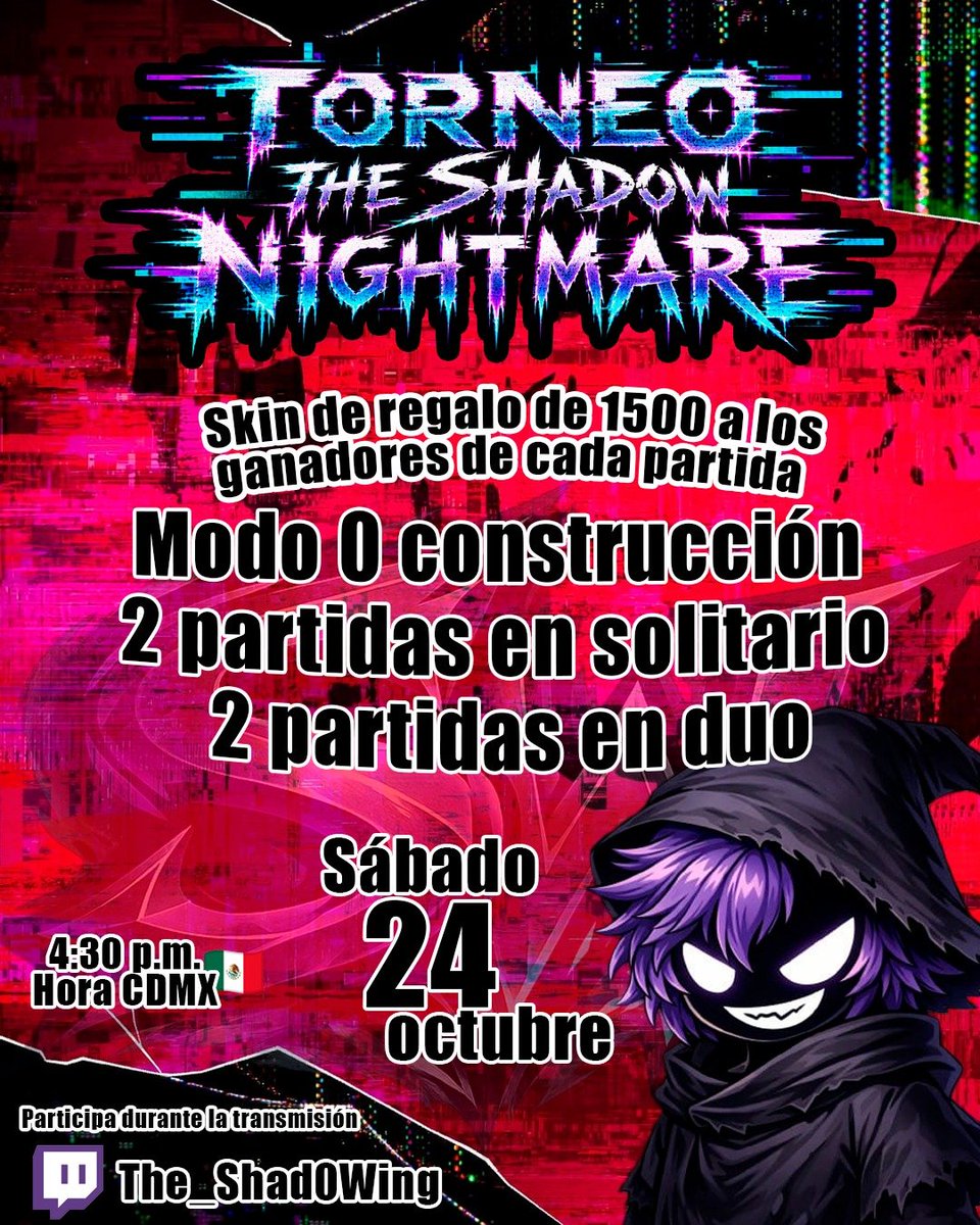 Shad0wing_'s tweet photo. ES MOMENTO DE QUE LAS PESADILLAS SE VUELVAN REALIDAD 💀🦇🌙🎃

QUIERES PARTICIPAR,  CONVIVIR CON OTROS CREADORES Y DISFRUTAR DE UNA TARDE LLENA DE ADRENALINA 💥
DEJA UN COMENTARIO 
LIKE 👍 o RT 🔄 PARA TOMAR EN CUENTA
(DUDAS Y ACLARACIONES POR MD)
#Fortniteㅤㅤ #Vtuberㅤ #gamer https://t.co/yczaYjGtj4