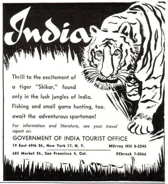IndiaHistorypic's tweet photo. 1950s :: Advertisement by Government of India Inviting Foreign Tourists For Tiger Shikar (Hunting ) https://t.co/8W2USwHx5G