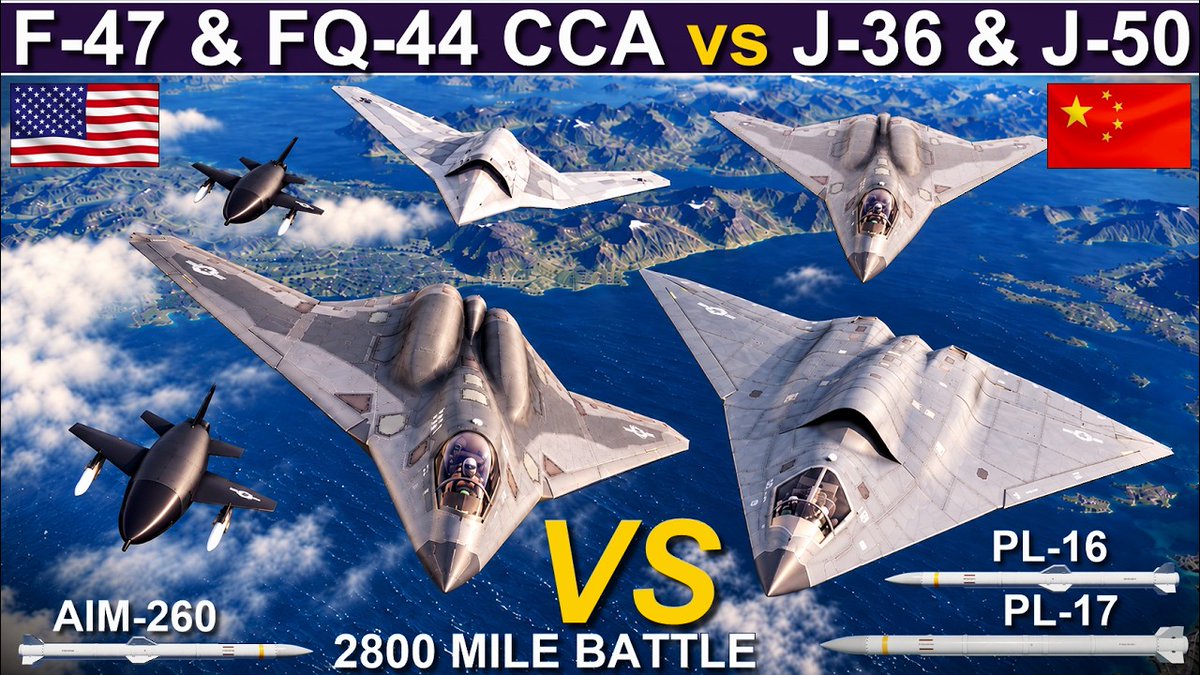 GrimReapers_'s tweet photo. New series—and I’m excited about this one! 👀

F-47 &amp; FQ-44 vs J-36 &amp; J-50 over the Pacific in 2030.

Could information superiority matter more than manoeuvrability? We explore it in a speculative Sea Power simulation.

▶ https://t.co/GdiF6iMOfS https://t.co/mOPpz1o3IR