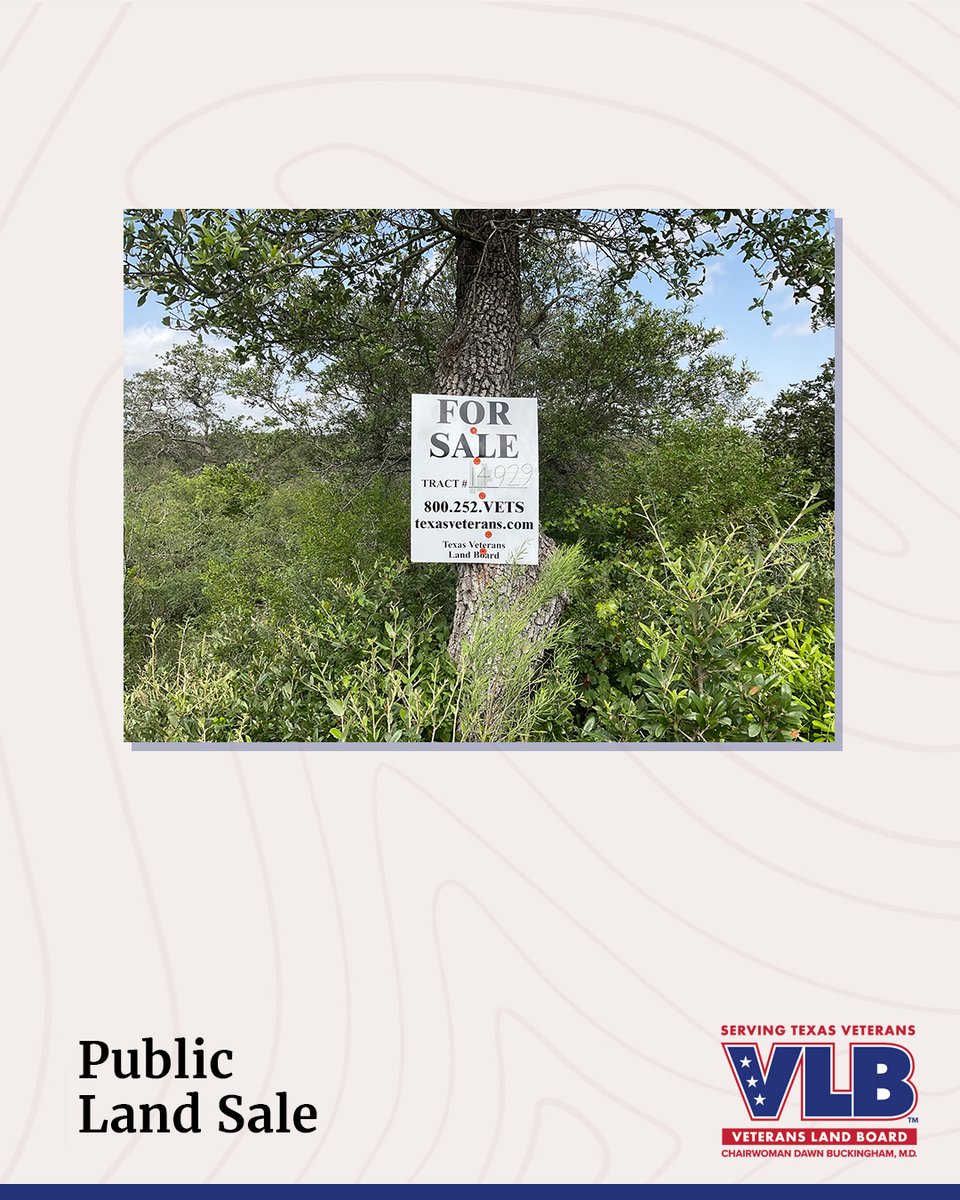 TXGLO's tweet photo. Today, Commissioner Dawn Buckingham, M.D. is excited to announce the opening of a promotional Veterans and General Public land sale through @TexasVLB. 

In total, 11 tracts with more than 30 acres are available in the VLB’s statewide promotional sale.
 
Four of the tracts are available for purchase for qualifying Veterans at 0% down and seven are offered to the public at 0% down when using VLB’s land loan program. 

This Promotional Veterans and Public Land Sale will remain open until all of the tracts have been sold.

Click below to learn more and place a bid:
https://t.co/6s13vxBueW