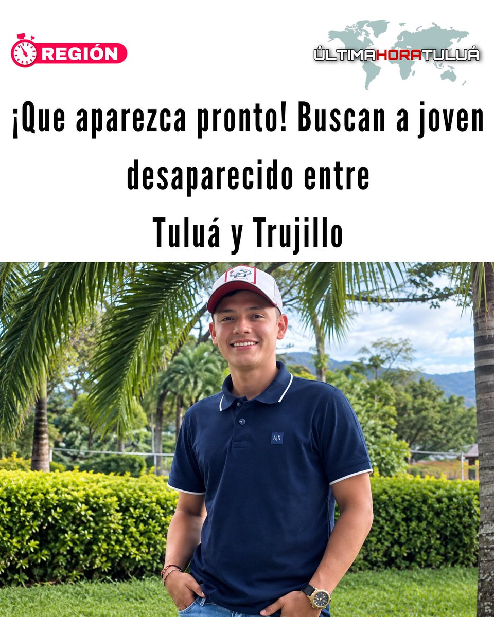 UltimaHoraTulua's tweet photo. #Región

Desde el pasado sábado 3 de octubre, familiares y allegados de Emmanuel Cardona Bedoya, de 18 años, adelantan una búsqueda tras perder contacto con él cuando salió de Tuluá con rumbo a Trujillo, Valle del Cauca.

https://t.co/oT1EoekSvy https://t.co/knIWSvdm8Y