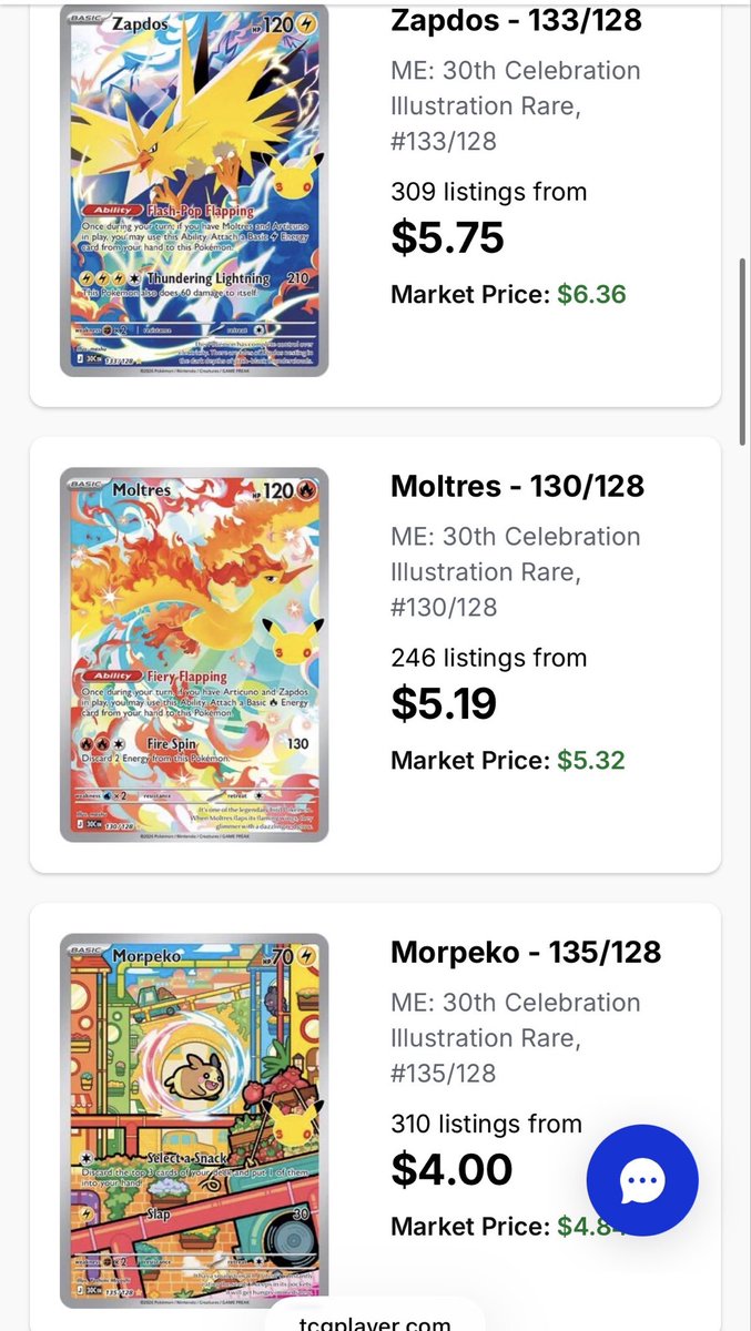 totodile_king's tweet photo. Every single Illustrstion Rare from the 30th Anniversary set is under $12 😀

You can buy the entire set for under $100 as well.

With more product on the way, I’m not sure how much longer this can go, but I love to see it. Big win for collectors and big L for scalpers! https://t.co/o7MOUll955