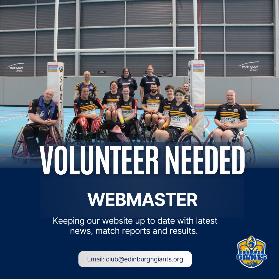 edingiants's tweet photo. Are you a budding webmaster, student looking for experience or great with websites and looking for a hobby?

We require a volunteer Webmaster to keep our site up to date with latest news, match reports and results. 

Interested?

Email: club@edinburghgiants.org https://t.co/HJJ4BYZ7f9